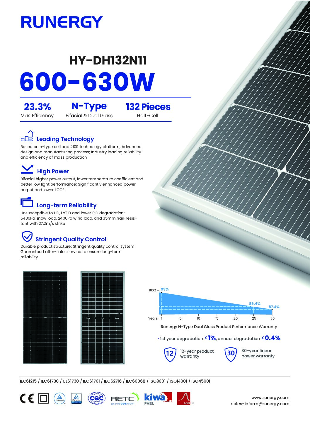 PANEL SOLAR RUNERGY DH132N11 630W BIFACIAL