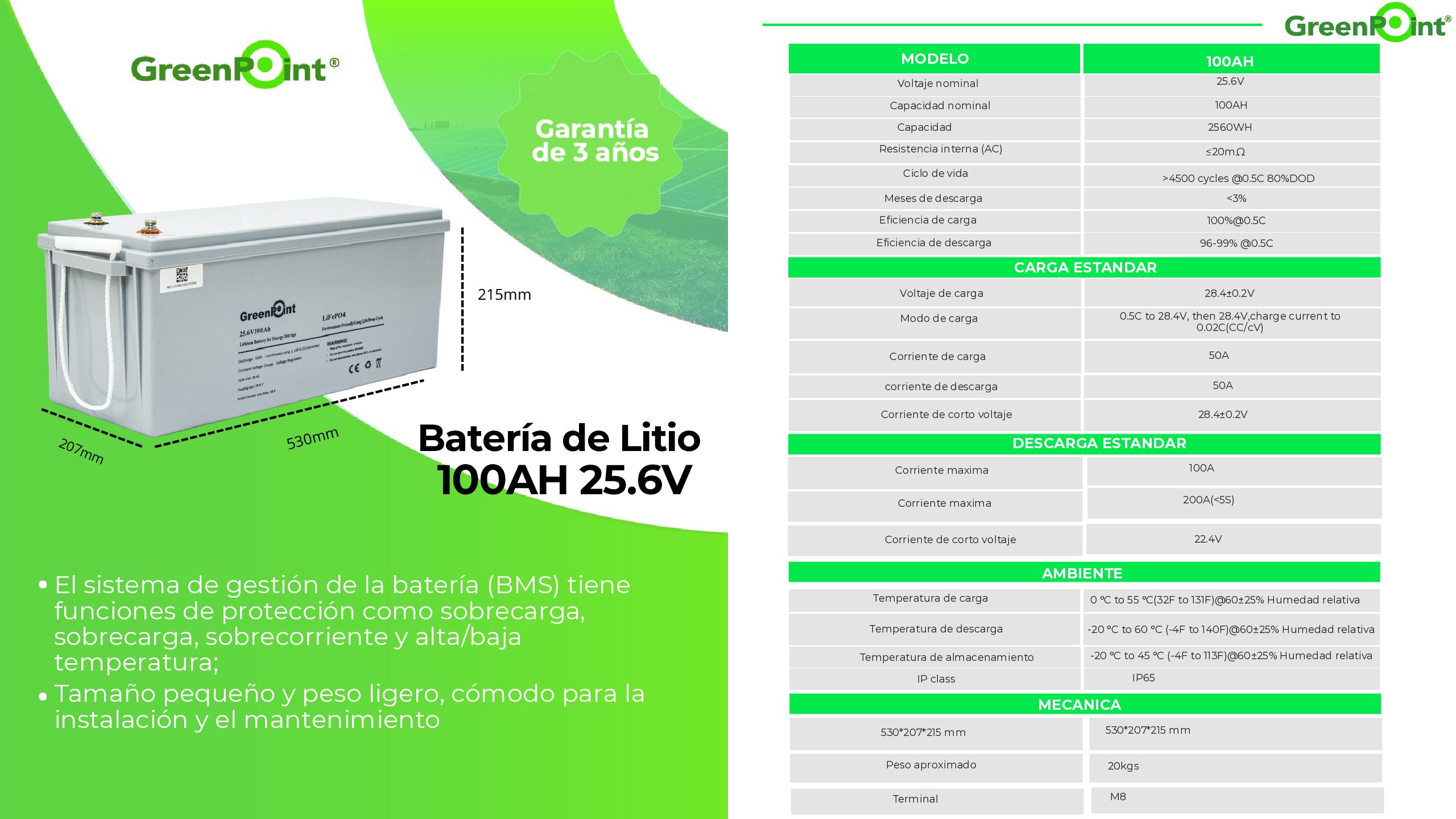 Batería Litio Monoblock Green Point LiFePO4