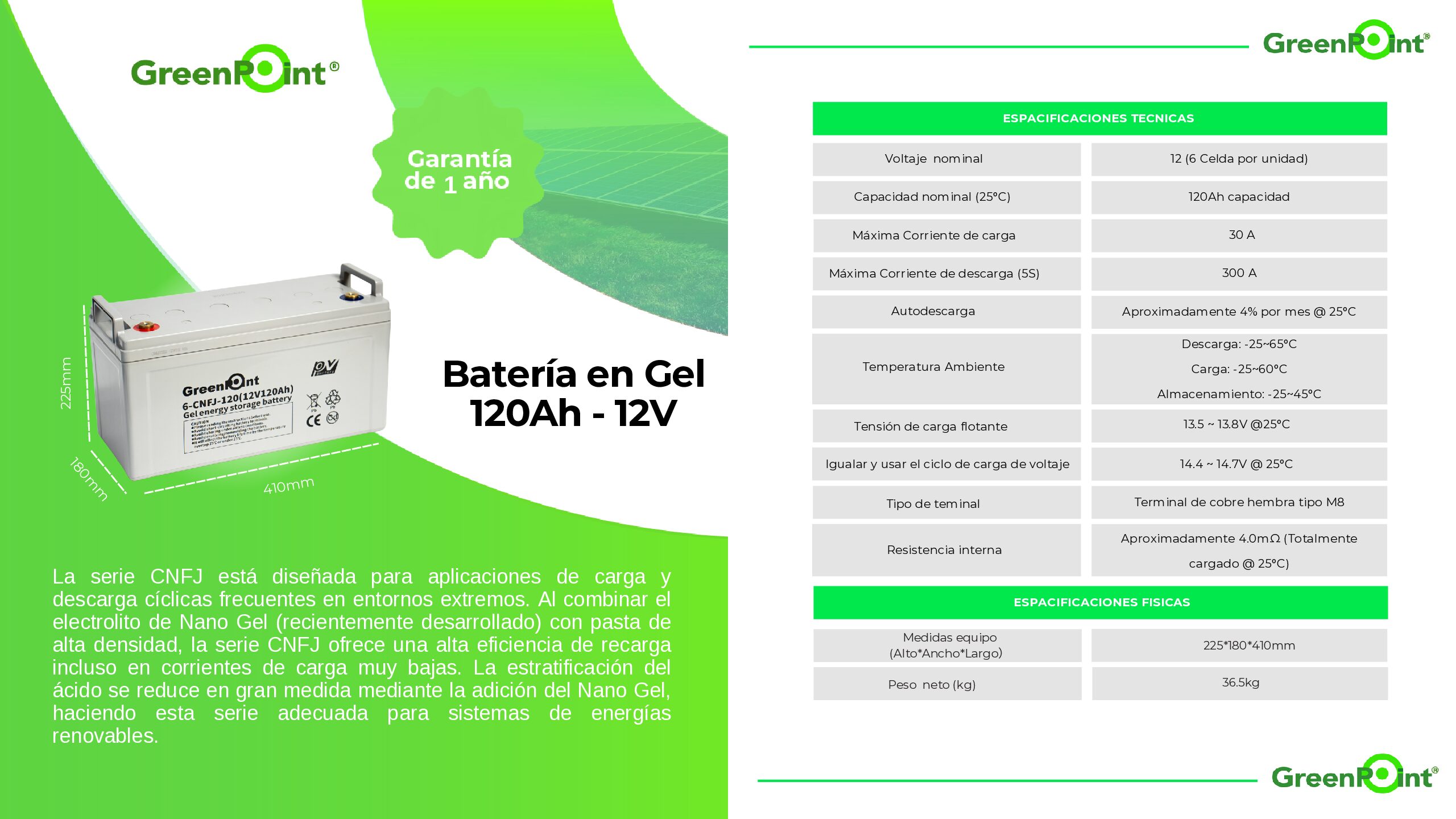 Batería de Gel Green Point 6-CNFJ