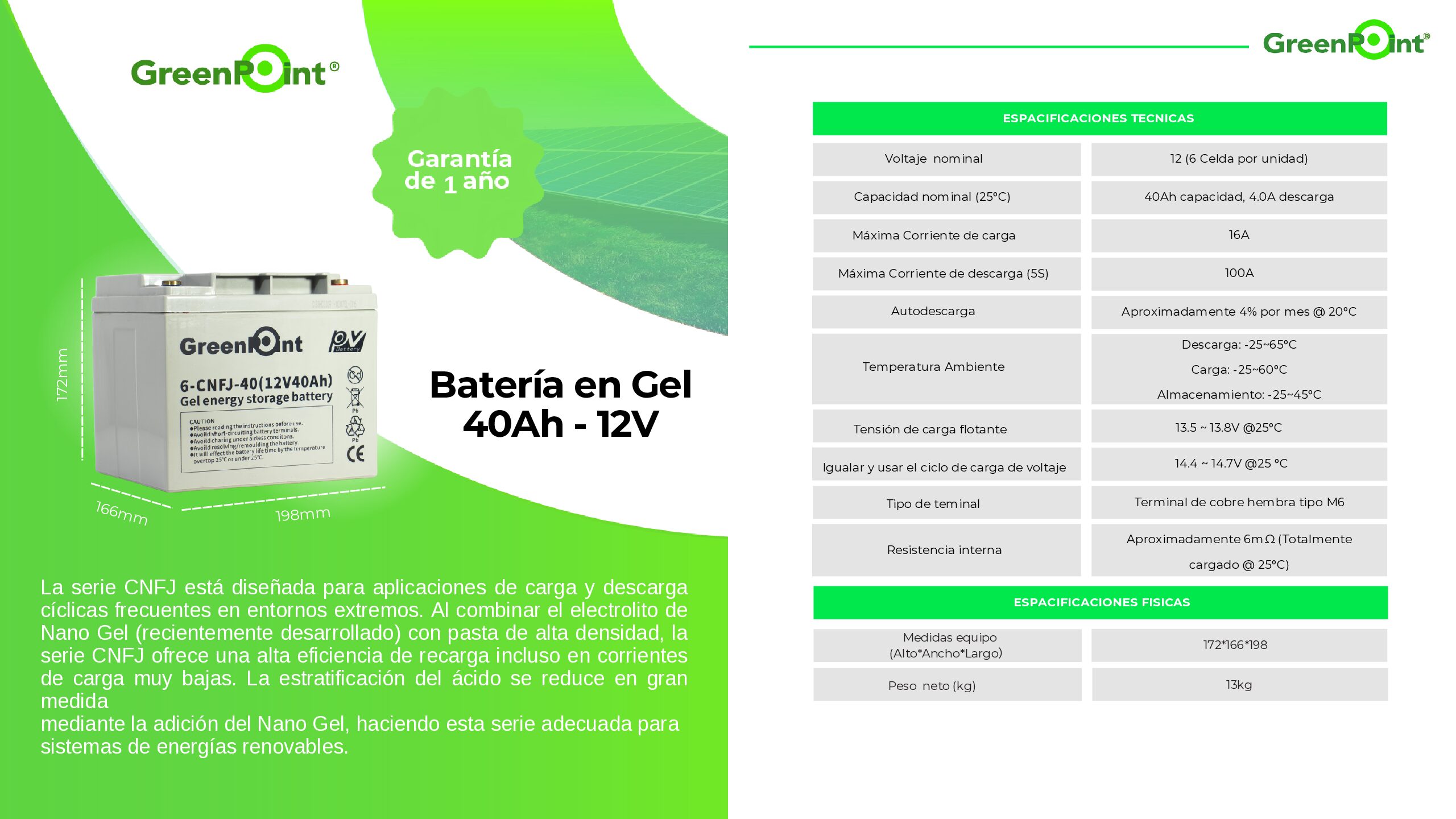Batería de Gel Green Point 6-CNFJ