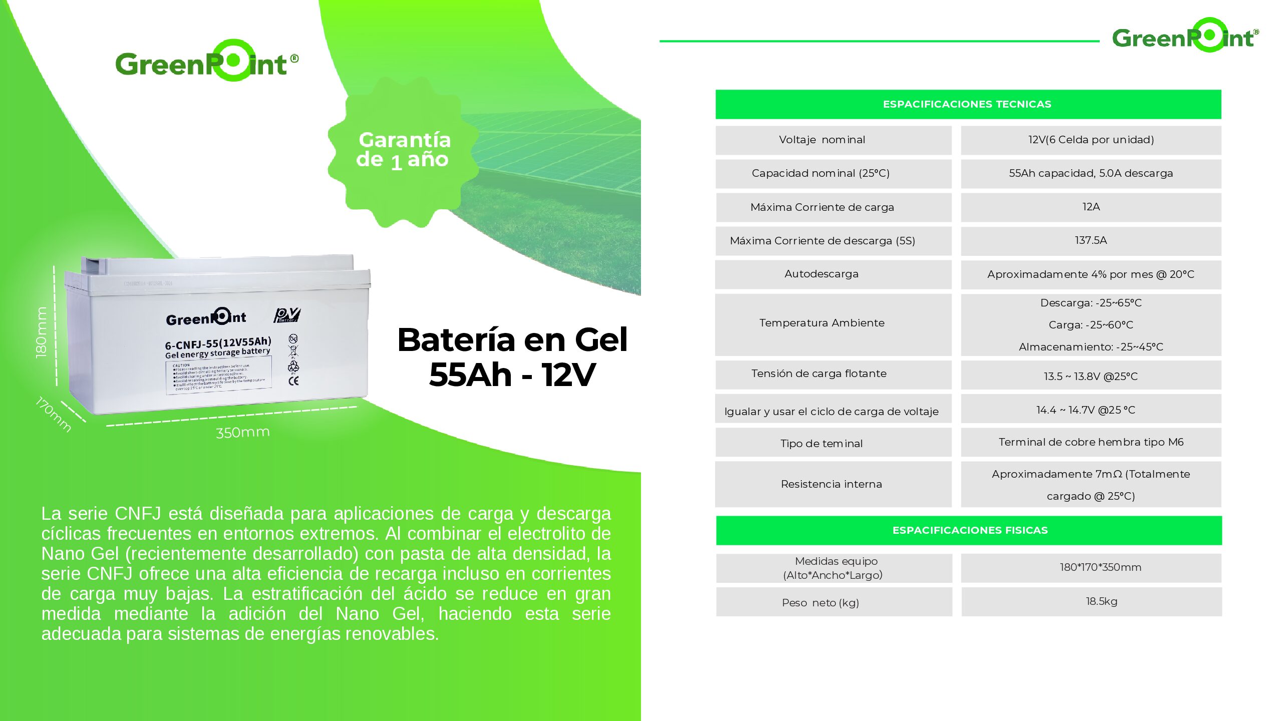 Batería de Gel Green Point 6-CNFJ