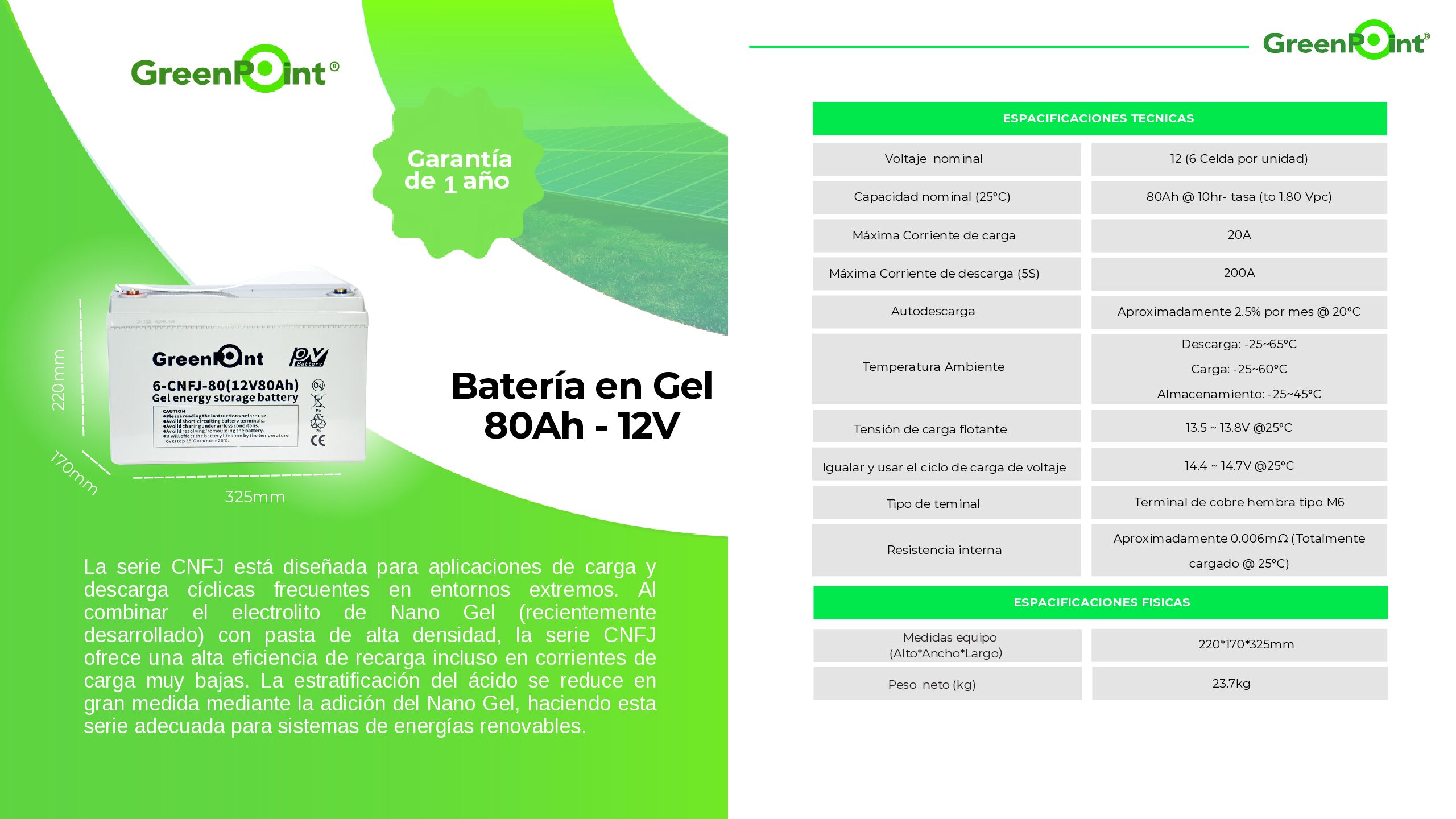 Batería de Gel Green Point 6-CNFJ