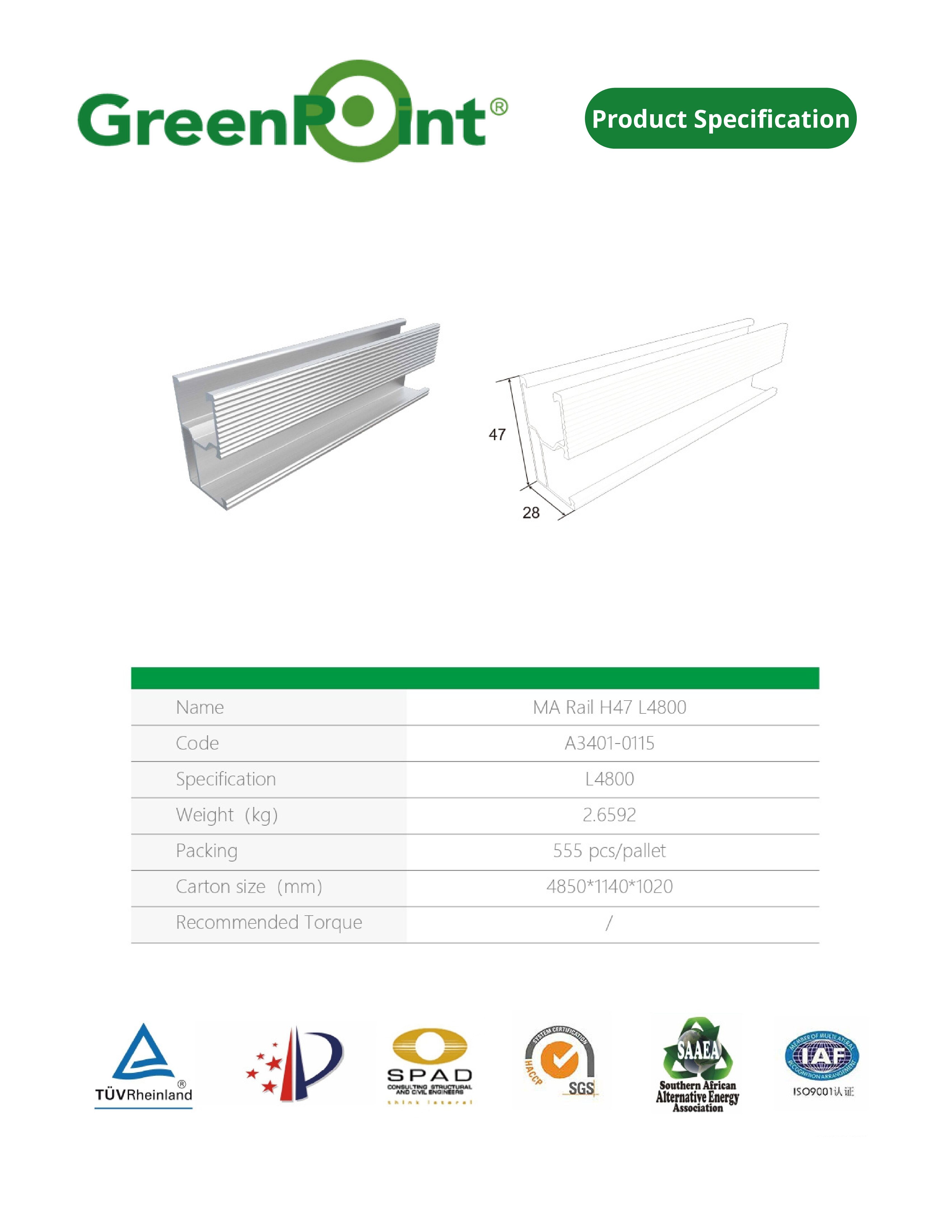 Riel de Aluminio 4.7 Metros