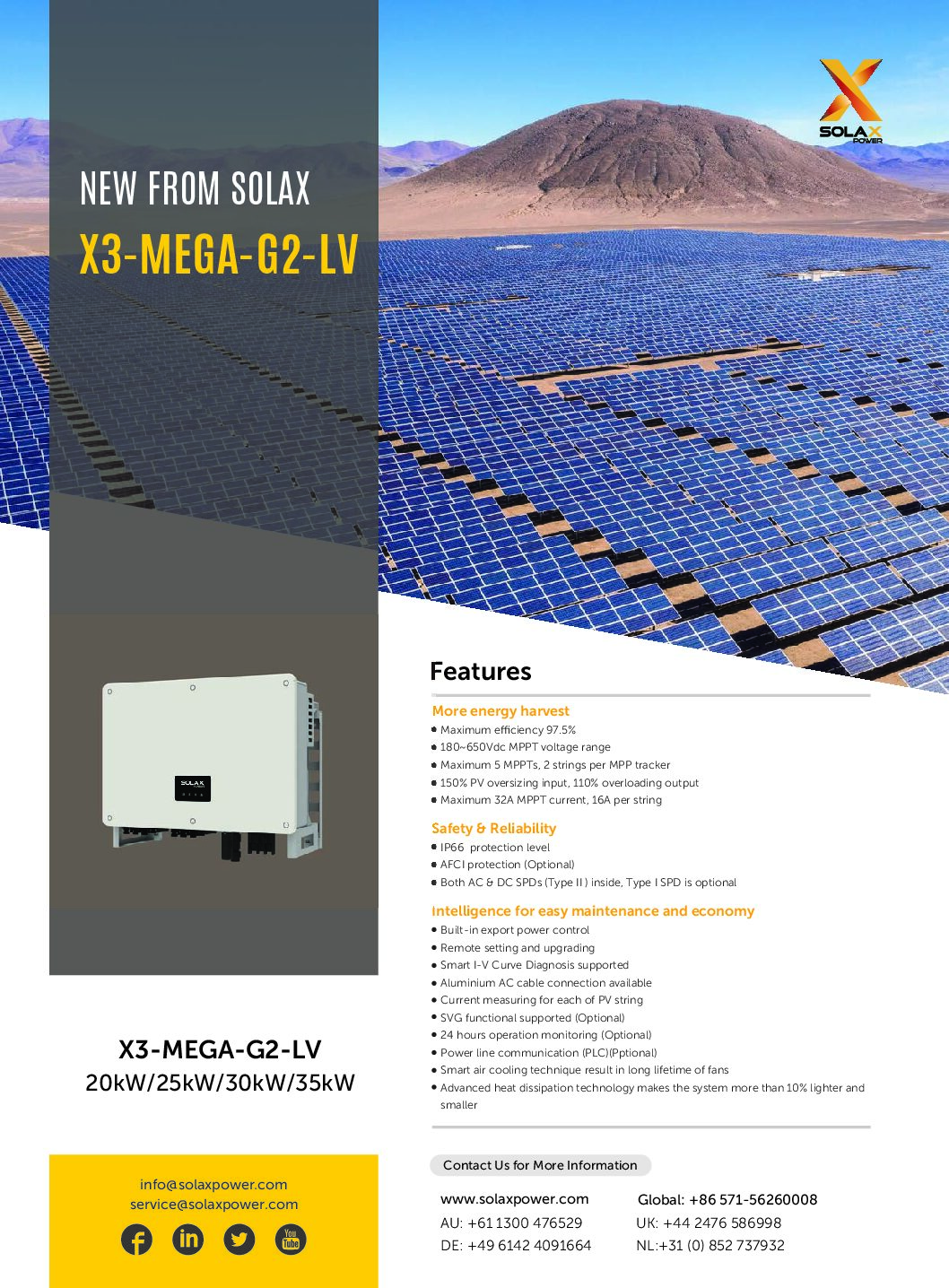 Inversor Trifásico On-Grid SolaX X3-MEGA G2