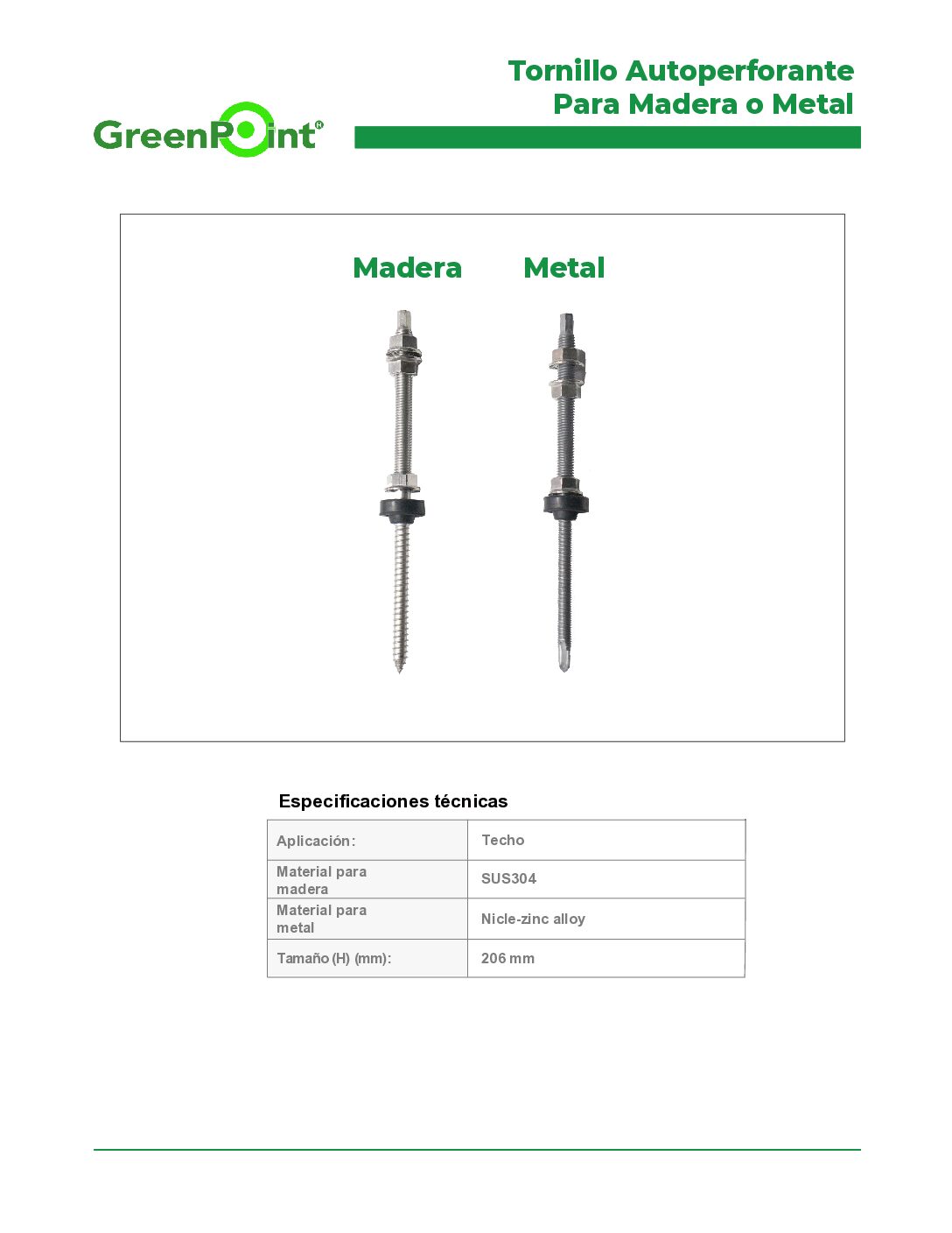 Tornillo Autoperforante Solar SUS304